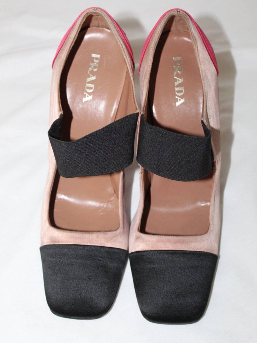 PRADA Satin Colorblocked Mary Jane Heels Pumps Stretch Band 40 - Picture 2 of 10